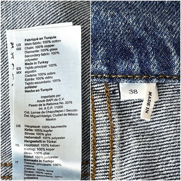 SANDRO Crystal Rhinestone Fringe Collar‎ Oversized Denim Trucker Jean Jacket M - Picture 12 of 15